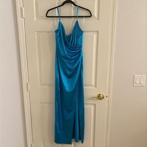 Fashion Nova Blue Ruched Wrap Slip Dress